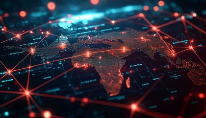 Global Connectivity World Map Illustration with Interconnected Geospatial Data Nodes
