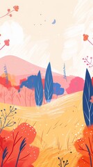 Fototapeta premium Charming minimalist cartoon background with hand-drawn details.