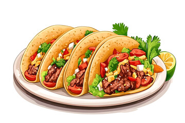mexican tacos traditional food isolated on white background