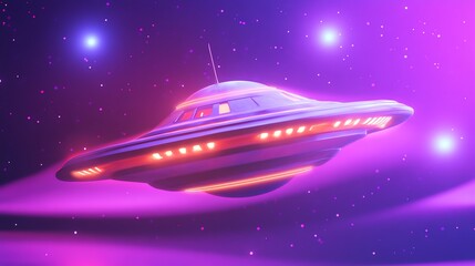 Obraz premium A UFO with glowing lights flies through space.