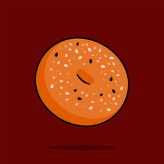 illustration of bagel topped with salt and black sesame seeds in line art style. Can be used for restaurants, cafes, local street food, cookbook menu covers