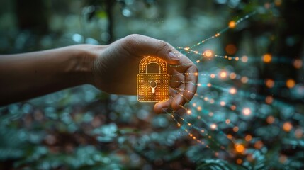 Cyber Security Protection - Digital Lock in a Hand