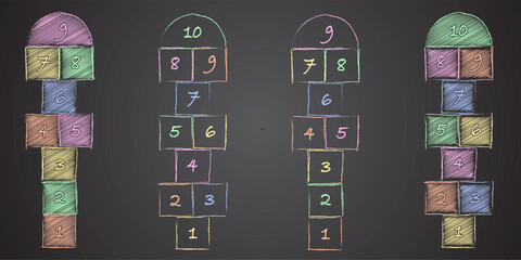Children street game and playground hopscotch game flat vector illustration. © Svitlana Tolmach 