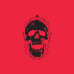 Black Skull Sketch Red Background Design