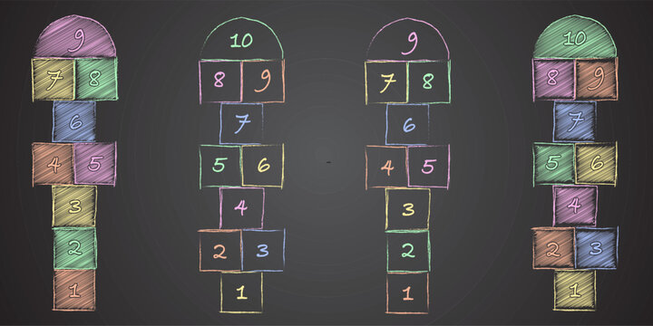 Children street game and playground hopscotch game flat vector illustration.