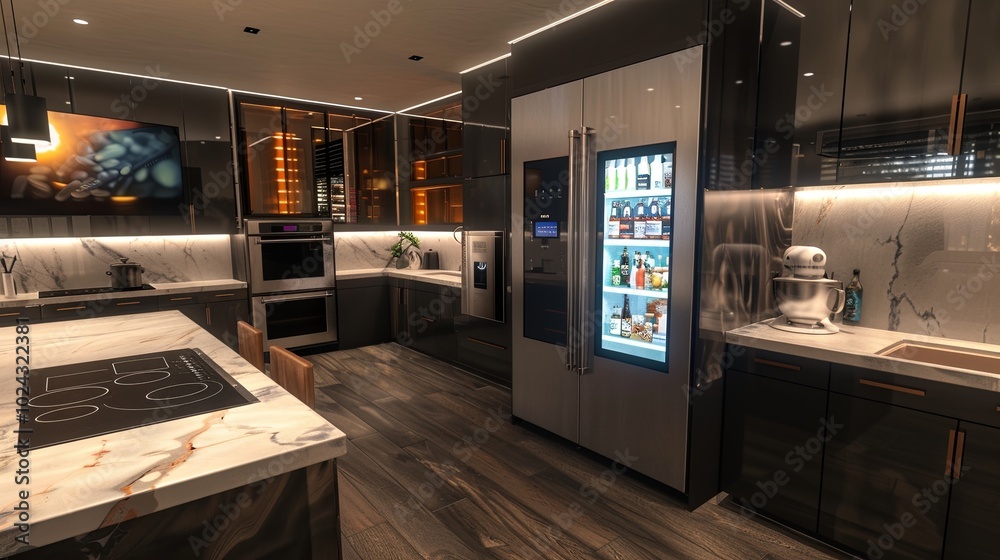 Fototapete this high-tech kitchen features a touchscreen refrigerator displaying grocery lists and recipes alon