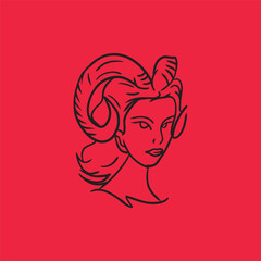 Hand Drawing Woman With Horn Evil Icon Vector