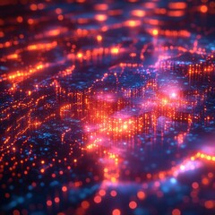 Obraz premium Abstract digital city with glowing lights and digital data.