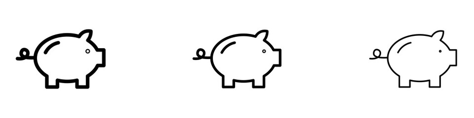 Piggy bank icon in tree different line stroke sizes.