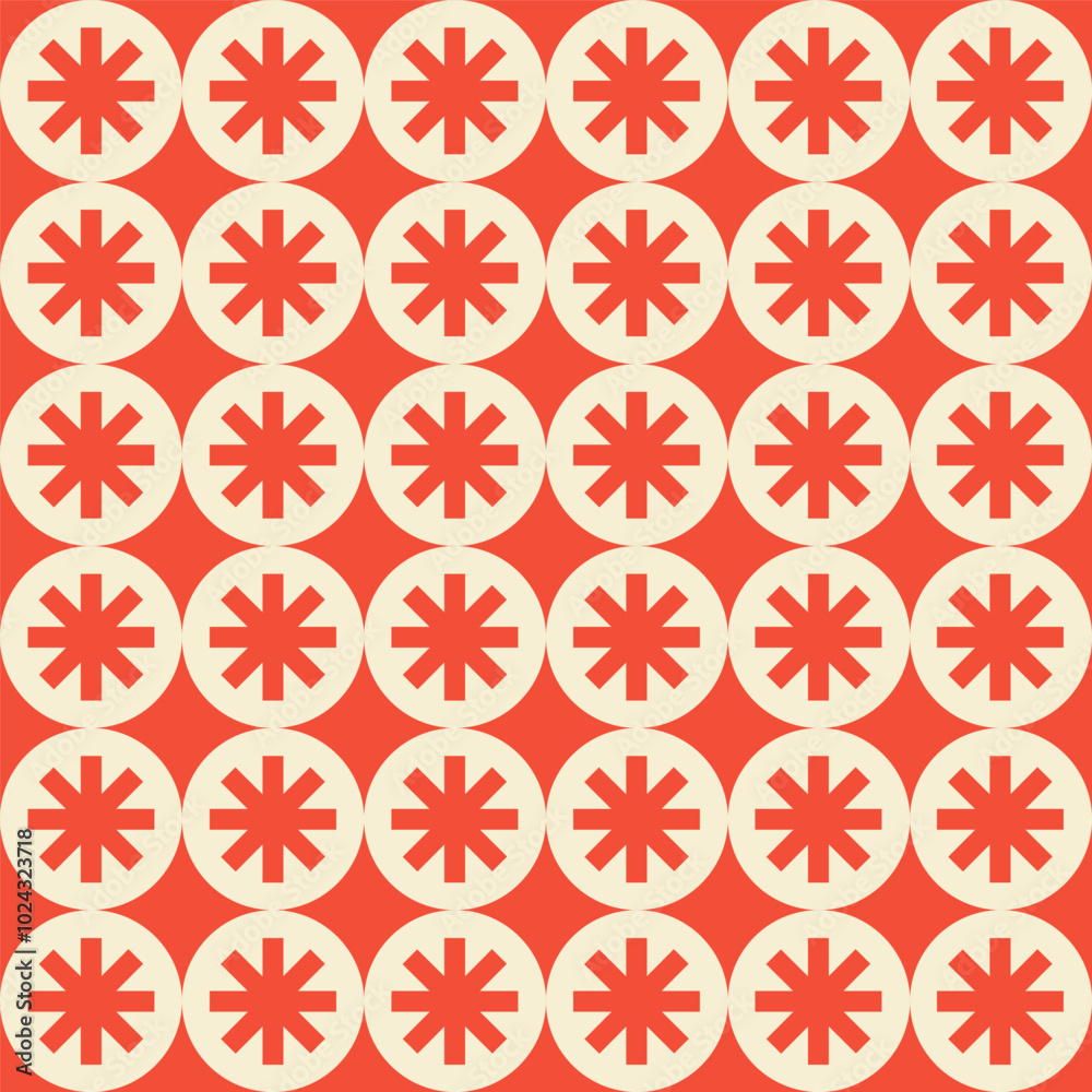 Poster retro aesthetic monochrome seamless pattern in style 60s, 70s. snowflakes and circles shapes. geomet