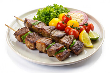 Churrasco on plate,isolated on white background