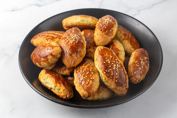 Delicious Turkish food; dill cheese pastry, Turkish name; dere otlu peynirli pogaca