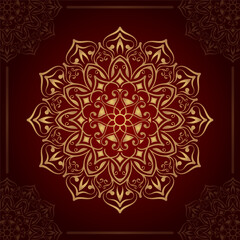 golden mandala ornament, round decorative design