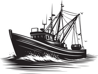Fishing boat silhouette vector illustration isolated on a white background