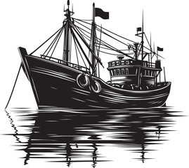 Fishing boat silhouette vector illustration isolated on a white background