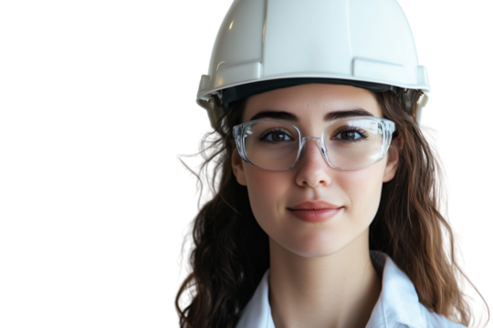 Young Female Engineer in Hard Hat and Glasses