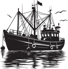 Fishing boat silhouette vector illustration isolated on a white background