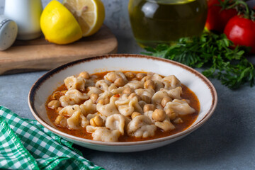 Traditional delicious Turkish food; ring soup (Turkish name; Yuksuk corbasi or yuzuk corbasi)