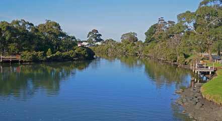 Tooradin a small town approx 40-45kms South East of Melbourne Victoria, seawater flows under the footbridge and down a beautiful river.
