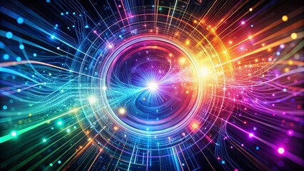 Fototapeta premium A kaleidoscope of vibrant energy streams converge at the core of a luminous ring, radiating outwards with dazzling brilliance.