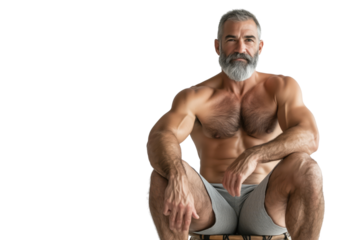 Muscular Mature Man with Beard in Fitness Pose