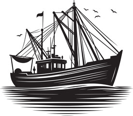 Fishing boat silhouette vector illustration isolated on a white background
