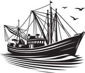Fishing boat silhouette vector illustration isolated on a white background
