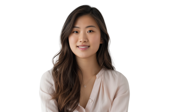 Smiling Young Asian Woman in White Blouse