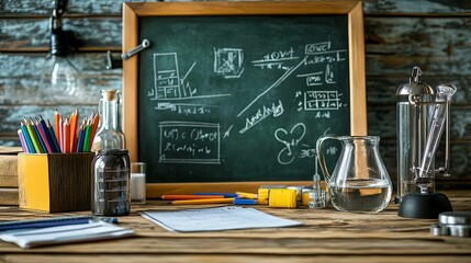 Scientific Tools and Supplies Arranged on a Wooden Table
