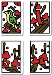 2月のステッカーミニ花札アイコンセット