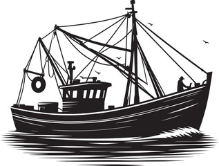 Fishing boat silhouette vector illustration isolated on a white background