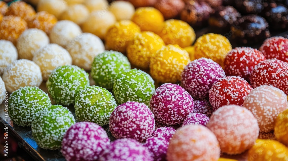 Poster A close-up of colorful Diwali sweets like ladoos and barfis, capturing the flavors of the festival.