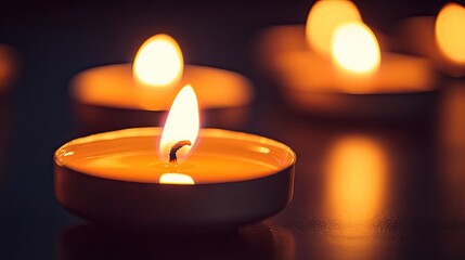 A close-up of beautifully lit traditional Diwali candles, glowing warmly on a dark background, symbolizing the festival of lights