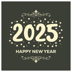 Happy New Year 2025. Gold text on a black background. Happy New Year 2025 concept. Flat vector illustration.
