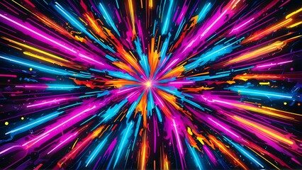 Abstract representation of euphoria through explosive, neon colors and dynamic patterns. AI-generated.	