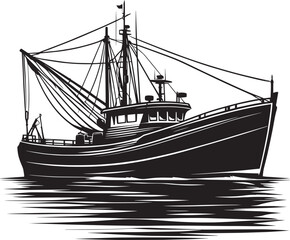 Fishing boat silhouette vector illustration isolated on a white background