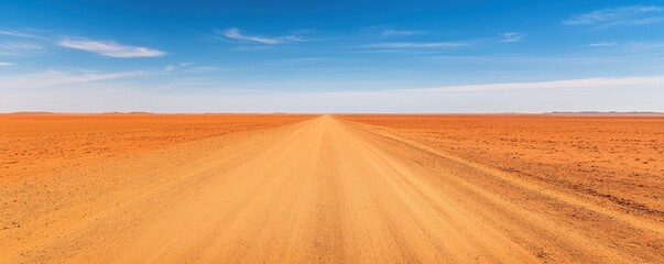Fototapeta premium A vast desert road stretching towards a clear blue sky, capturing the essence of solitude and adventure in nature.