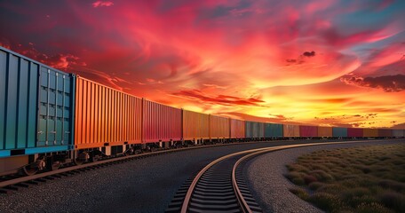 Obraz premium containerized freight train wagon against a backdrop of the sky, Generative AI.