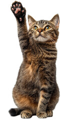 Obraz premium Adorable Tabby Cat Sitting with Paw Raised