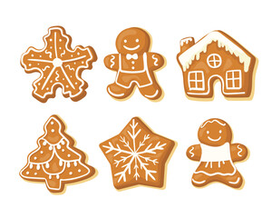 Christmas Gingerbread cookies for xmas. Winter homemade sweets isolated on white