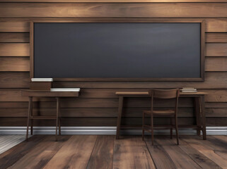 3d rendering blackboard on wood background and space