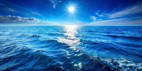 Sunlit Waves Dancing on a Deep Blue Sea, With a Scattered Cloud Formation in the Sky