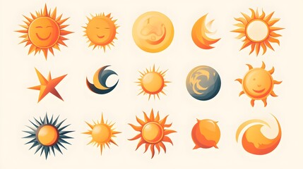 Collection of Cartoon Sun, Moon, and Star Icons