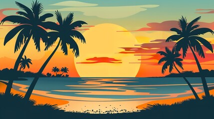 Fototapeta premium design for a sale banner including palm trees on the shore, Generative AI.