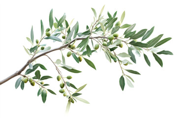 Branch of a olive tree with leaves isolated on white