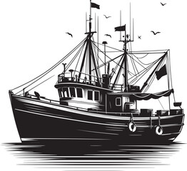 Fishing boat silhouette vector illustration isolated on a white background