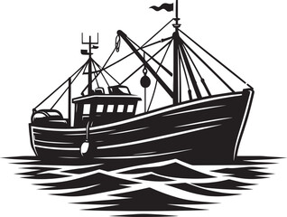 Fishing boat silhouette vector illustration isolated on a white background