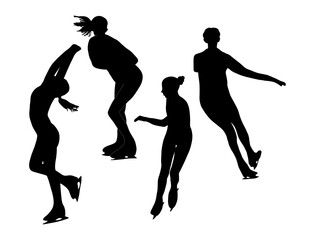 Silhouette dance on ice skating person. Sport dance skater people. Set of ice skate Silhouette illustration.