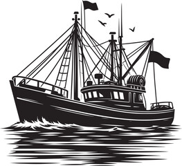 Fishing boat silhouette vector illustration isolated on a white background