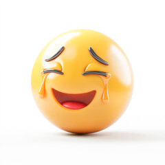 Fototapeta premium Face with tears of joy, 3D emoji isolated on white background, front view, emoji style